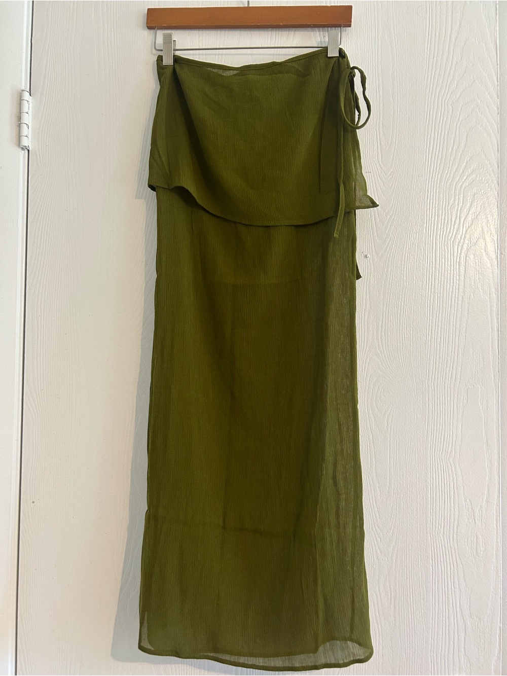 Zara Olive Green Textured Midi Skirt